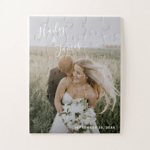 Modern Elegant Wedding Newlywed Photo Jigsaw Puzzle