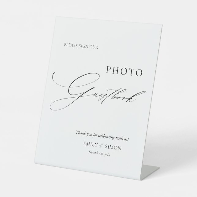 Modern Elegant Wedding Photo Guest Book Sign (Front)