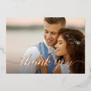 Modern elegant Wedding photos Custom message  Foil Holiday Card