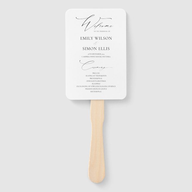 Modern Elegant Wedding Program  Hand Fan (Front)