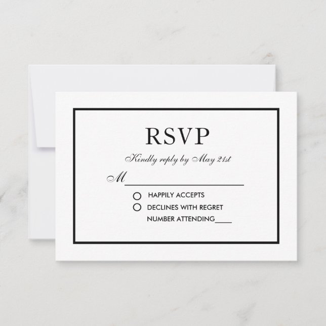Modern Elegant Wedding RSVP Black & White Card (Front)