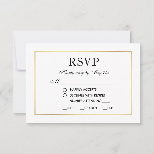 Modern Elegant Wedding RSVP Black White Card MB (Front)