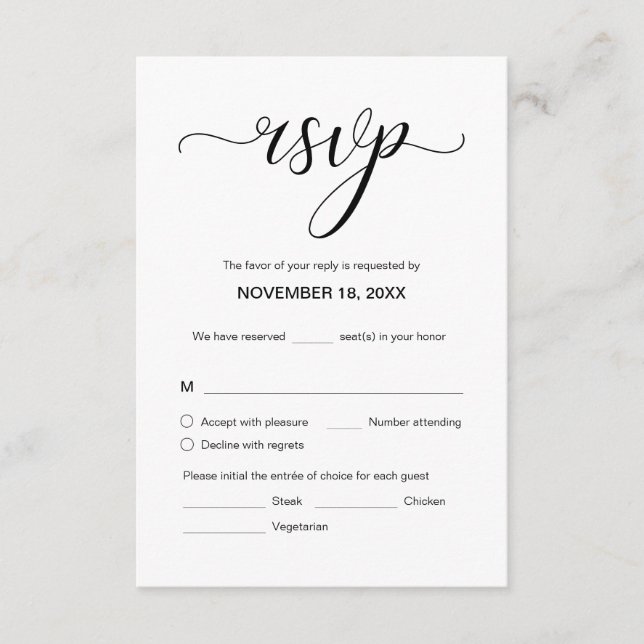 Modern Elegant wedding RSVP,  Respond Enclosure Card (Front)