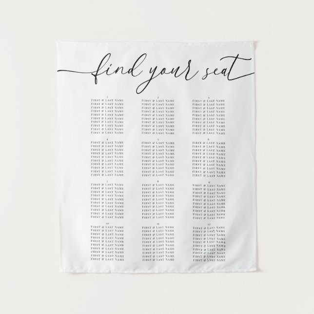 Modern Elegant Wedding Seating Chart for 12 Tables Tapestry (Front)