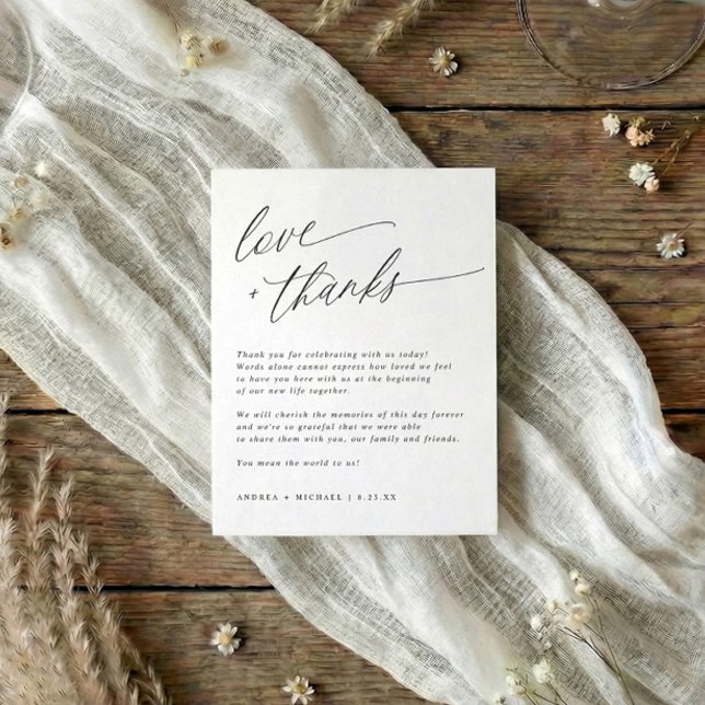 Modern Elegant Wedding Table Thank You Card (Modern simple black and white thank you card for wedding reception tables.)