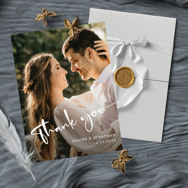 Modern Elegant Wedding Thank You Card Custom Photo (Creator Uploaded)