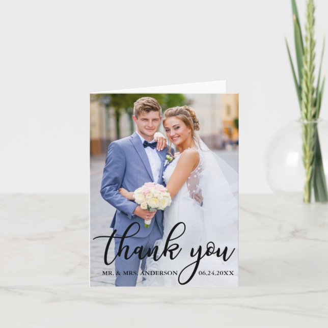 Modern Elegant Wedding Thank You Photo Note Card (Front)