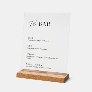 Modern Elegant Wedding The Bar Menu Acrylic Sign