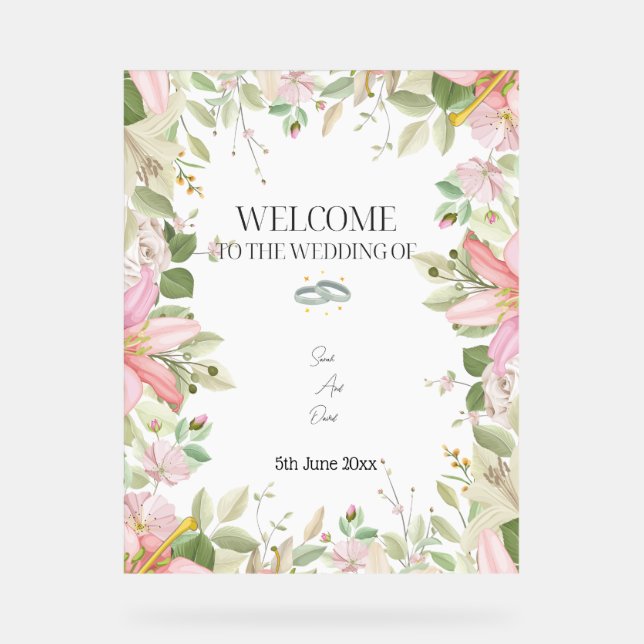 Modern Elegant Wedding  Welcome  Acrylic Sign (Front)