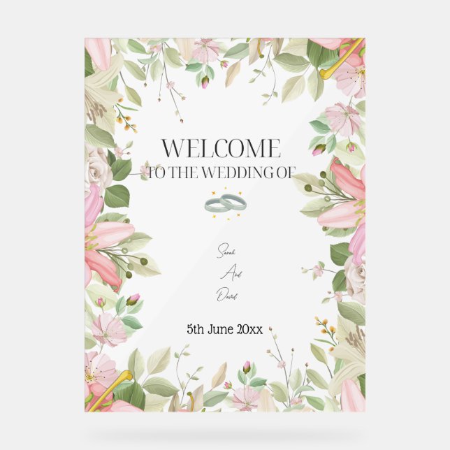 Modern Elegant Wedding  Welcome  Acrylic Sign (Front)