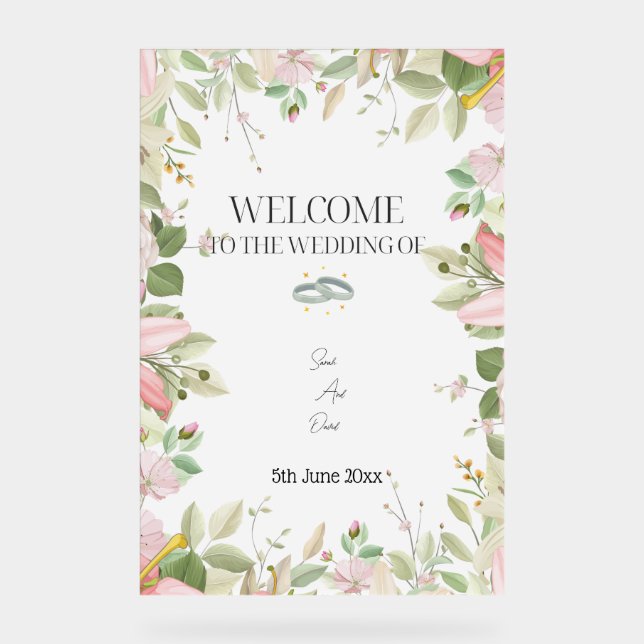 Modern Elegant Wedding  Welcome  Acrylic Sign (Front)