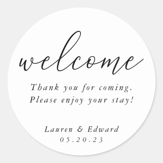 Modern Elegant Wedding Welcome Classic Round Sticker (Front)