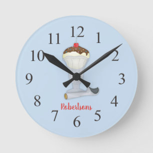 Modern Elegant Whimsical Vanilla Ice Cream Dessert Round Clock