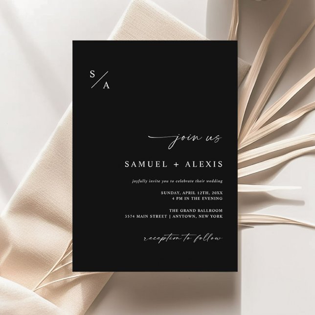 Modern Elegant White and Black Minimalist Wedding Invitation (Creator Uploaded)