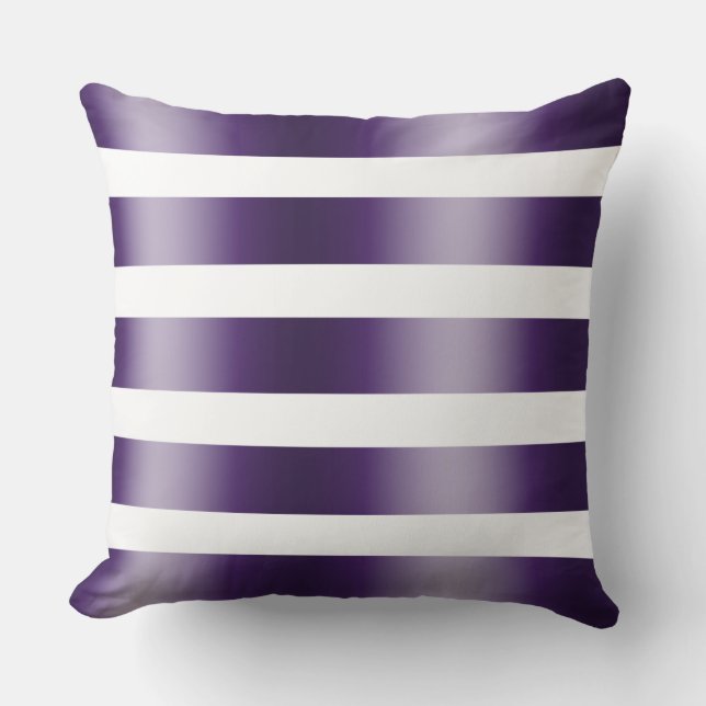 Modern Elegant White And Deep-Purple Stripes Cushion (Front)