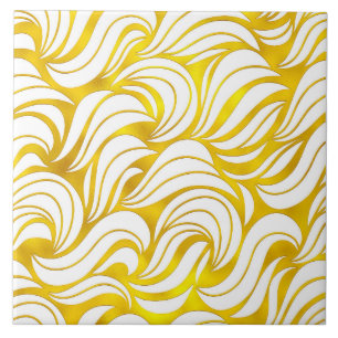 Modern, elegant, white and gold abstract waves ceramic tile