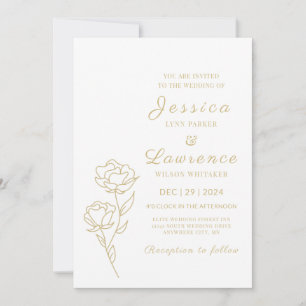 Modern Elegant white and gold Floral  Wedding  Invitation