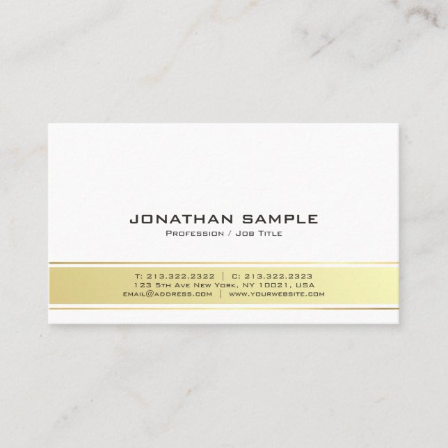 Modern Elegant White and Gold Professional Matte Business Card (Front)