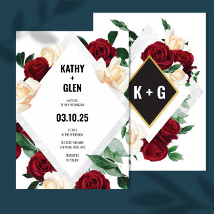 Modern Elegant White and Red Roses Wedding Invitation