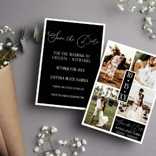 Modern Elegant White Black  Four Photo Wedding Save The Date