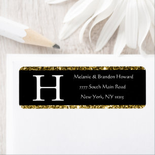 Modern Elegant White Black Gold Monogram Initial Return Address Label