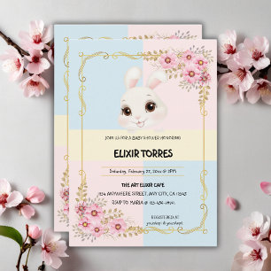 Modern Elegant White Bunny Baby Shower Invitation