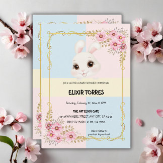 Modern Elegant White Bunny Baby Shower Invitation