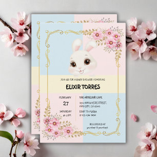 Modern Elegant White Bunny Baby Shower Invitation