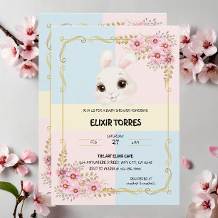 Modern Elegant White Bunny Baby Shower Invitation