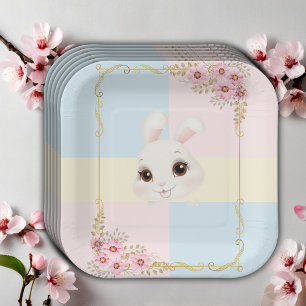 Modern Elegant White Bunny Baby Shower Paper Plate