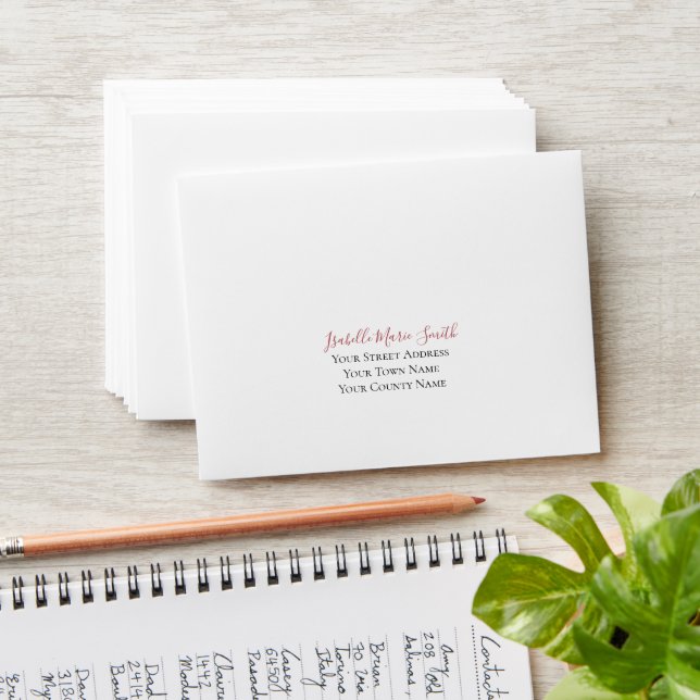 Modern Elegant White & Burgundy Roses Wedding RSVP Envelope (Stacked)