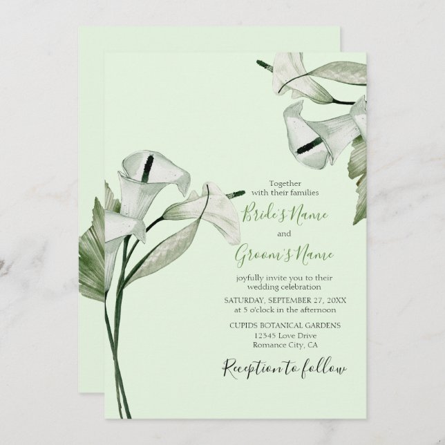 Modern Elegant White Calla Lilies Wedding Invitation (Front/Back)