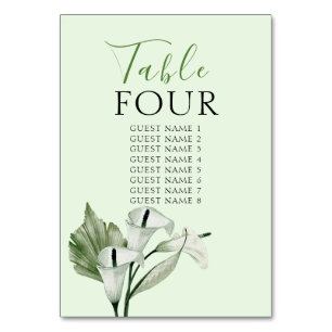 Modern Elegant White Calla Lilies Wedding Table Number