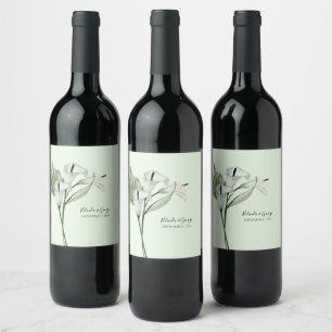 Modern Elegant White Calla Lilies Wedding Wine Label