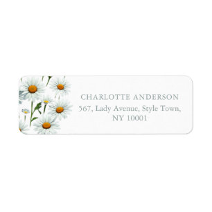 Modern Elegant White Daisy Floral Trendy Business Return Address Label