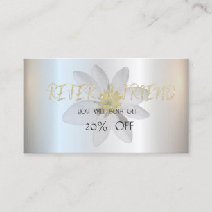 Modern Elegant White Daisy, Silver Referral Card