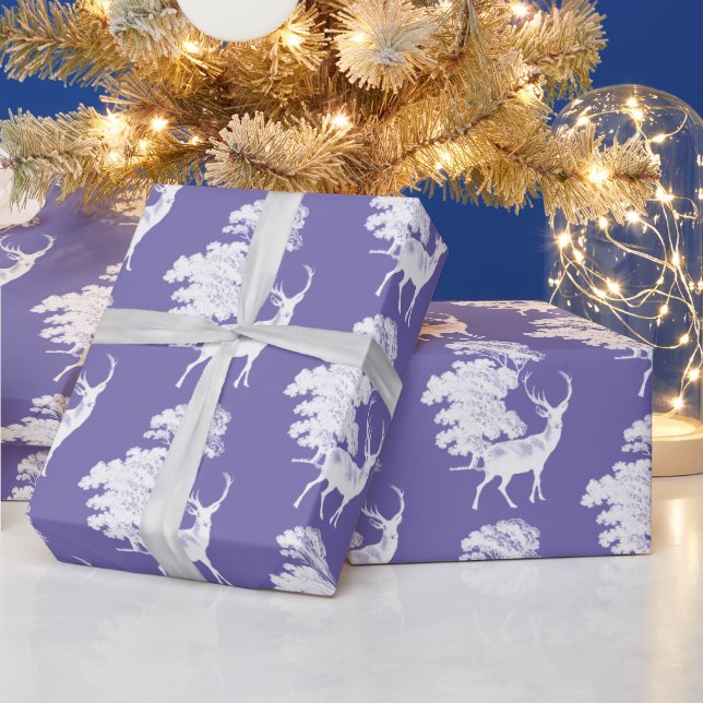 Modern Elegant White Deer Woodland Periwinkle Wrapping Paper (Holidays)