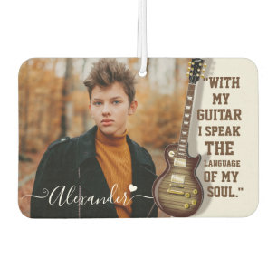 Modern Elegant White Electric Guitar Photo & Name Car Air Freshener