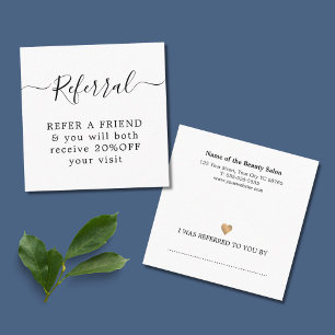 Modern Elegant White Faux Gold Heart Beauty Referral Card
