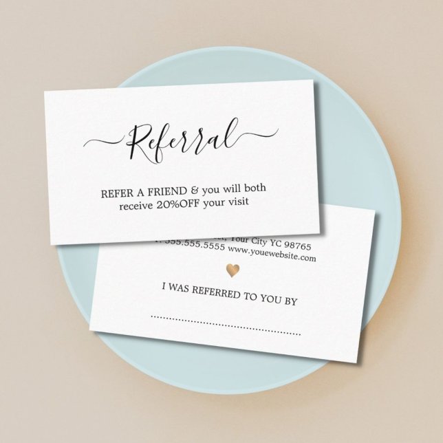 Modern Elegant White Faux Gold Heart Beauty  Referral Card (Creator Uploaded)