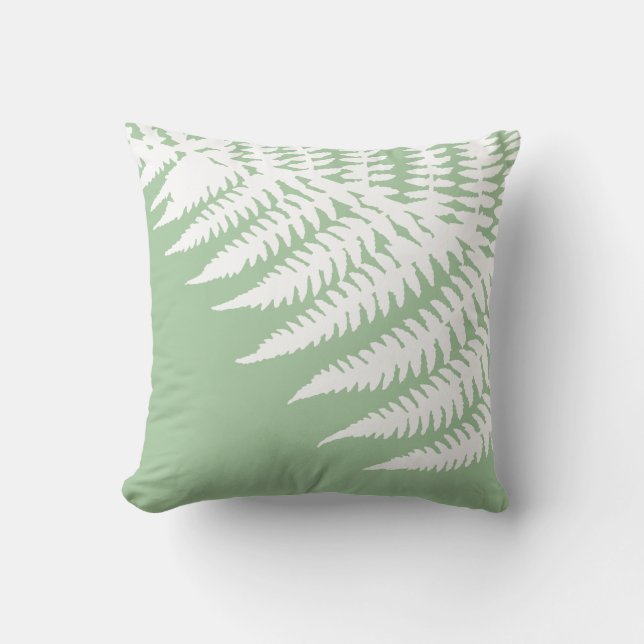 Modern Elegant White Fern Light Sage Green Cushion (Front)