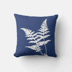 Modern Elegant White Fern Navy Blue Cushion