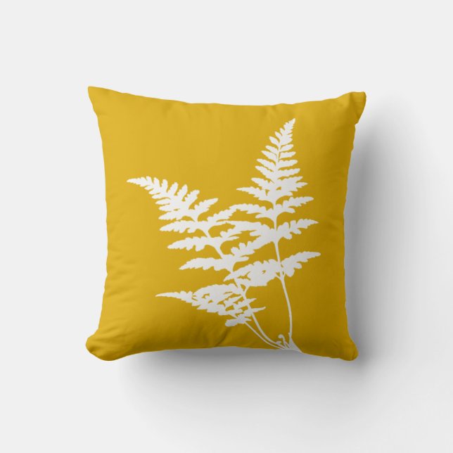 Modern Elegant White Fern on Mustard Yellow Cushion (Front)
