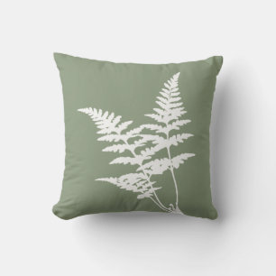 Modern Elegant White Fern Sage Green Cushion