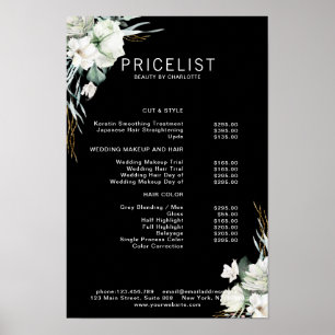 Modern Elegant White Flowers Black Poster