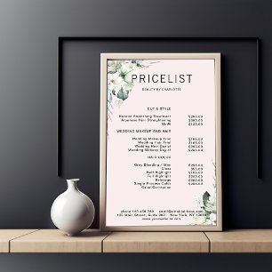 Modern, elegant white flowers , price list poster