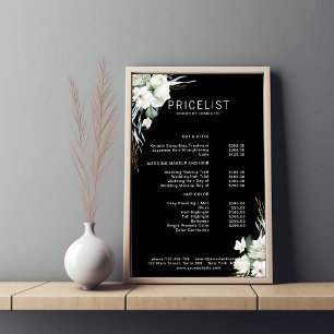 Modern,  elegant white flowers , price list poster