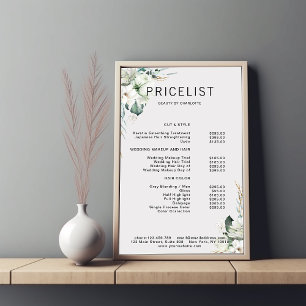 Modern, elegant white flowers , price list poster