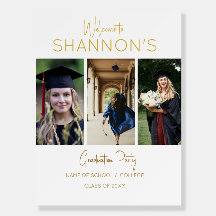 Modern Elegant White & Gold 3 Photo Graduation