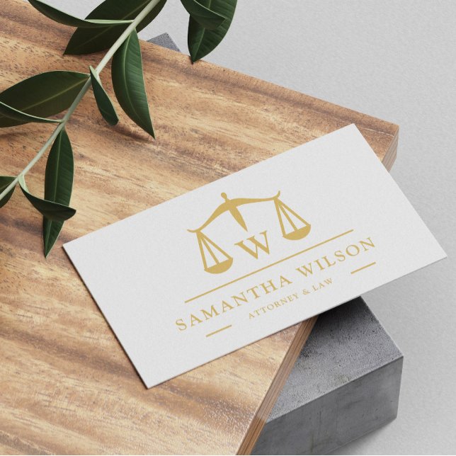 Modern Elegant White Gold Attorney Lawyer Business Card (Creator Uploaded)